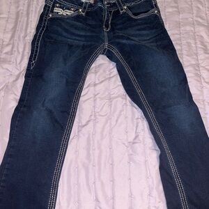 Rock Revival Navy Ankle Jeans with White Stitching